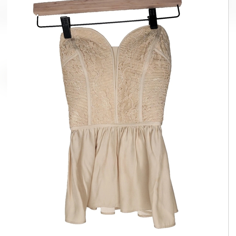 Parker Lace Silk Bustier Peplum Top in Beige Size XS